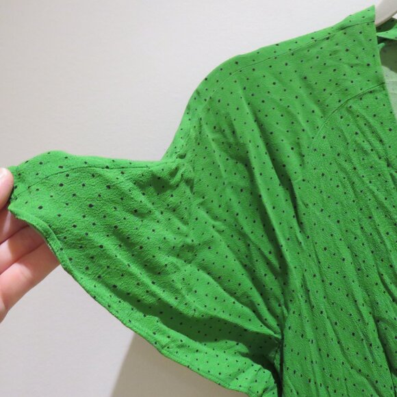 WHISTLES Micro Spot Button Maxi Dress in Green Polka Dot Preppy Flowy Cottage - Picture 5 of 15